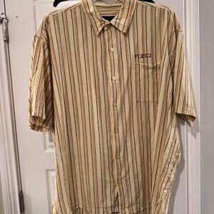Vintage Fubu The Collection Beige Striped Button-Up Shirt Men's Size 3XL Retro